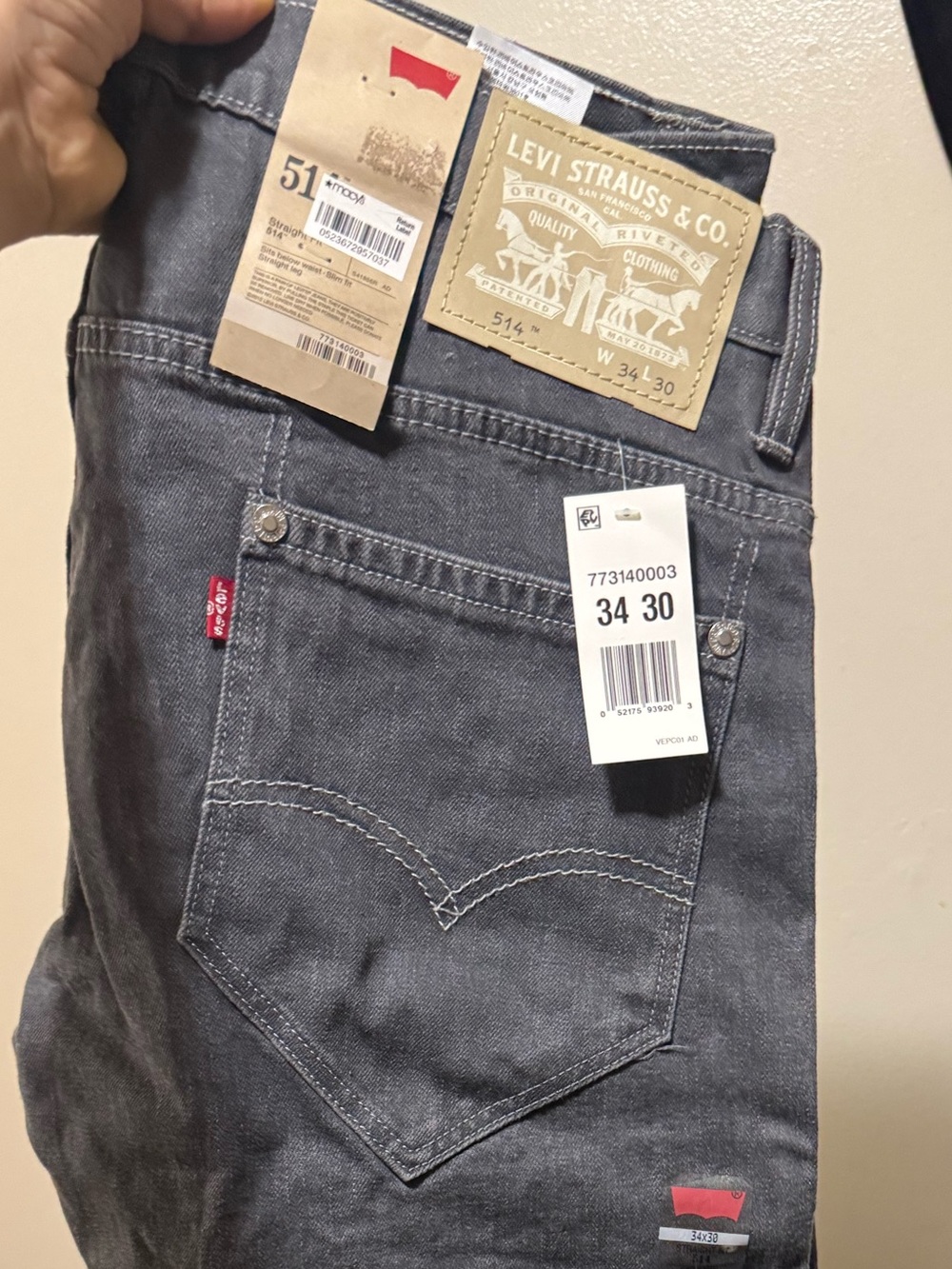 NWT Levi’s 514 Straight Fit Jeans Gray Wash Men’s 34x30